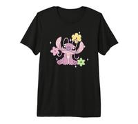 Disney Lilo & Stitch Cute Angel Floral Sparkles Chest Logo Camiseta premium