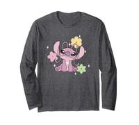 Disney Lilo & Stitch Cute Angel Floral Sparkles Chest Logo Manga Larga