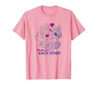 Disney Lilo & Stitch Día de San Valentín Made For Each Other Camiseta, Hombre, Rosado, S