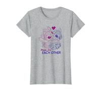 Disney Lilo & Stitch Día de San Valentín Made For Each Other Camiseta, Mujer, Gris Jaspeado, 3XL