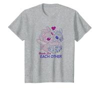 Disney Lilo & Stitch Día de San Valentín Made For Each Other Camiseta, Niños, Gris Jaspeado, 6 años