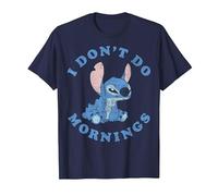 Disney Lilo & Stitch I Don't Do Mornings Distressed Stitch Camiseta, Hombre, Azul Marino, 4XL
