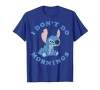Disney Lilo & Stitch I Don't Do Mornings Distressed Stitch Camiseta, Hombre, Azul Real, M