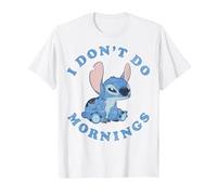 Disney Lilo & Stitch I Don't Do Mornings Distressed Stitch Camiseta, Hombre, Blanco, M