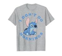 Disney Lilo & Stitch I Don't Do Mornings Distressed Stitch Camiseta, Hombre, Gris Jaspeado, M