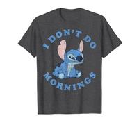 Disney Lilo & Stitch I Don't Do Mornings Distressed Stitch Camiseta, Hombre, Jaspeado Oscuro, 5XL