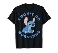 Disney Lilo & Stitch I Don't Do Mornings Distressed Stitch Camiseta, Hombre, Negro, M