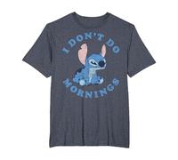 Disney Lilo & Stitch I Don't Do Mornings Distressed Stitch Camiseta, Hombre tallas grandes, Azul Jaspeado, 5X Alto