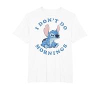Disney Lilo & Stitch I Don't Do Mornings Distressed Stitch Camiseta, Hombre tallas grandes, Blanco, 5X Alto