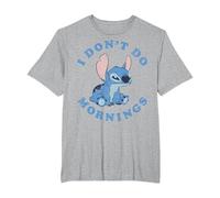 Disney Lilo & Stitch I Don't Do Mornings Distressed Stitch Camiseta, Hombre tallas grandes, Gris Jaspeado, 3X Alto