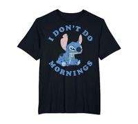Disney Lilo & Stitch I Don't Do Mornings Distressed Stitch Camiseta, Hombre tallas grandes, Negro, 5X Alto