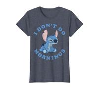 Disney Lilo & Stitch I Don't Do Mornings Distressed Stitch Camiseta, Mujer, Azul Jaspeado, XL