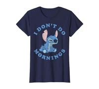 Disney Lilo & Stitch I Don't Do Mornings Distressed Stitch Camiseta, Mujer, Azul Marino, XL