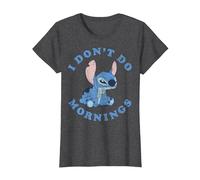 Disney Lilo & Stitch I Don't Do Mornings Distressed Stitch Camiseta, Mujer, Jaspeado Oscuro, M