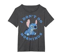 Disney Lilo & Stitch I Don't Do Mornings Distressed Stitch Camiseta, Mujer tallas grandes, Jaspeado Oscuro, 2XL Grande