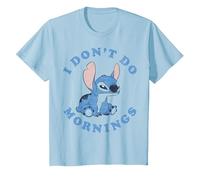 Disney Lilo & Stitch I Don't Do Mornings Distressed Stitch Camiseta, Niños, Azul Bebé, 12 años