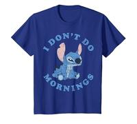Disney Lilo & Stitch I Don't Do Mornings Distressed Stitch Camiseta, Niños, Azul Real, 8 años