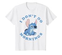 Disney Lilo & Stitch I Don't Do Mornings Distressed Stitch Camiseta, Niños, Blanco, 6 años