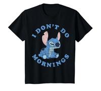 Disney Lilo & Stitch I Don't Do Mornings Distressed Stitch Camiseta, Niños, Negro, 6 años