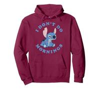 Disney Lilo & Stitch I Don't Do Mornings Distressed Stitch Sudadera con Capucha, Unisex para adultos, Granate, M