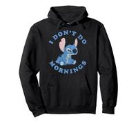 Disney Lilo & Stitch I Don't Do Mornings Distressed Stitch Sudadera con Capucha, Unisex para adultos, Negro, M