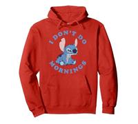 Disney Lilo & Stitch I Don't Do Mornings Distressed Stitch Sudadera con Capucha, Unisex para adultos, Rojo, XL
