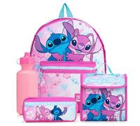 Disney Lilo & Stitch - Juego de mochila escolar de 4 piezas para niños, mochila, fiambrera, estuche y botella de agua, juego de regreso a clases, Pink, Juego de mochila escolar