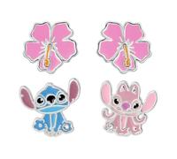 Disney Lilo & Stitch - Juego de pendientes multipack de Stitch, ángel e hibisco para mujer | Licencia Oficial Disney | Caja de regalo