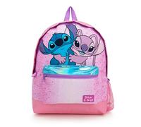 Disney Lilo & Stitch - Mochila escolar para niñas, color rosa, para niñas de 5 a 12 años - Bolsillo frontal metálico y portabotellas de agua - Mochila escolar ligera