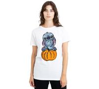 Disney Lilo Stitch Pumpkin Sketch Camiseta de Mujer, Blanco, S