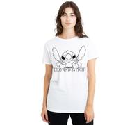Disney Lilo Stitch Relax Sketch Camiseta de Mujer, Blanco, L