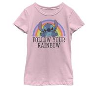 Disney Lilo & Stitch - Stitch Rainbow Short Sleeve T-Shirt, Camisetas Niñas, Rosa, 116