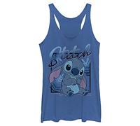 Disney Lilo & Stitch Stitch Square Tri-Blend - Camiseta sin mangas con espalda cruzada para mujer, Azul rey jaspeado, X-Small