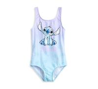 Disney Lilo & Stitch Traje de baño de 1 Pieza Floral Azul y Morado para niñas | Traje de baño sin Mangas con Personaje de Puntada | Ropa de Playa sin Cordones para niños - 6-7 años