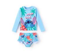 Disney Lilo & Stitch - Traje de baño tankini de dos piezas para niña, manga larga, con protección solar UPF 50+, para playa, piscina, vacaciones, color azul, talla 8-9 años
