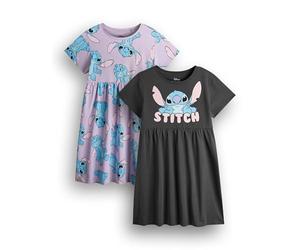 Disney Lilo & Stitch Vestido Niña Pack de 2 | Vestidos de Verano de Manga Corta en Gris Oscuro y Lavanda Ropa de día gráfica | Conjunto de Ropa multipaquete Lindo Stitch Alien