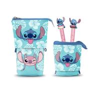 Disney Lilo y Stitch Aloha-Estuche Portatodo Cute + 2 Bolígrafos de Gel Borrables, Azul, 11,5 x 17 cm