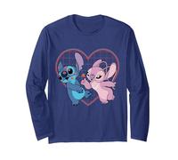 Disney Lilo y Stitch Angel Corazón y Besos Camiseta Manga Larga, Unisex para adultos, Azul Marino, XXL