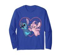 Disney Lilo y Stitch Angel Corazón y Besos Camiseta Manga Larga, Unisex para adultos, Azul Real, XL