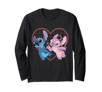 Disney Lilo y Stitch Angel Corazón y Besos Camiseta Manga Larga, Unisex para adultos, Negro, M