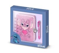 Disney Lilo y Stitch Angel Heart-Pack de Diario Plush + Bolígrafo de 6 Colores, Rosa