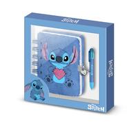 Disney Lilo y Stitch Heart-Pack de Diario Plush + Bolígrafo de 6 Colores, Azul