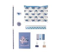 Disney Lilo y Stitch Juego de Papelería, Incluye Lápiz, Regla, Cuaderno A6, Borrador, Sacapuntas, Notas Adhesivas, Clips, Lápiz de Color, Estuche, Set Escolar