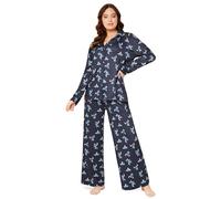 Disney Lilo y Stitch Pijama Stitch, Pijama Mujer Invierno Conjunto de 2 Piezas - Pijama Navidad, Regalo Mujer (Azul Marino, M)