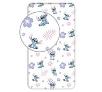 Disney Lilo y Stitch - Sábana bajera ajustable (90 x 200 + 25 cm, 100% algodón), diseño de Stitch con flores