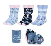 Disney Lilo y Stitch Talla 36-41 Calcetines para mujer y jóvenes, pack de 3, con bonito embalaje para regalo, azul claro, 36-43