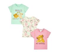 Disney Lion King - Camisetas de manga corta para niñas, paquete de 3 unidades, diseño del Rey León, producto oficial de ropa del Rey León, multicolor, 6-7 años