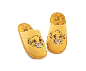 Disney Lion The King Pantuflas Mujer | Mules de piel para interior Simba para mujer en Amarillo | Zapatos de casa sin cordones con cara de personaje de animal bordado para adultos y adolescentes