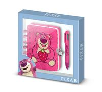 Disney Lotso Cariñoso Strawberry-Pack de Diario Plush + Bolígrafo de 6 Colores, Rosa