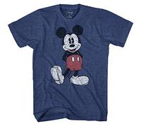 Disney Men's Full Size Mickey Mouse Distressed Look T-Shirt(Heather Navy,Large)